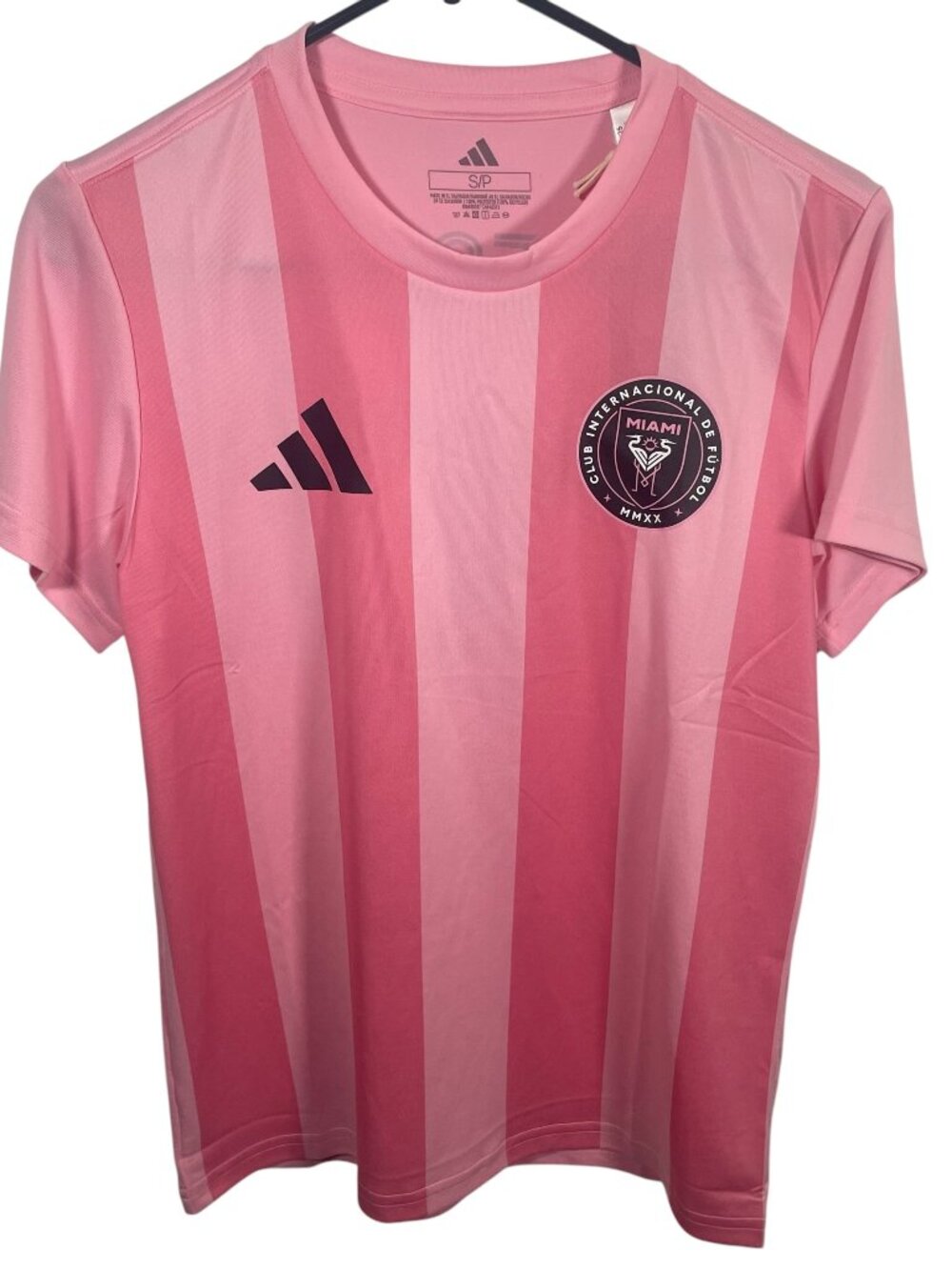 New Adidas Lionel Messi Inter Miami Jersey Womens Small Pink Striped Shirt NWT